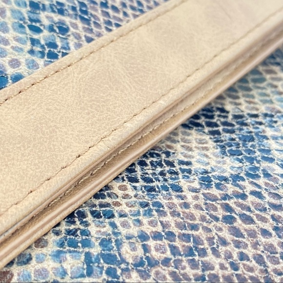 Leather Clutch Snake Skin Pattern Fold Over Large Brown/Tan - Picture 5 of 12